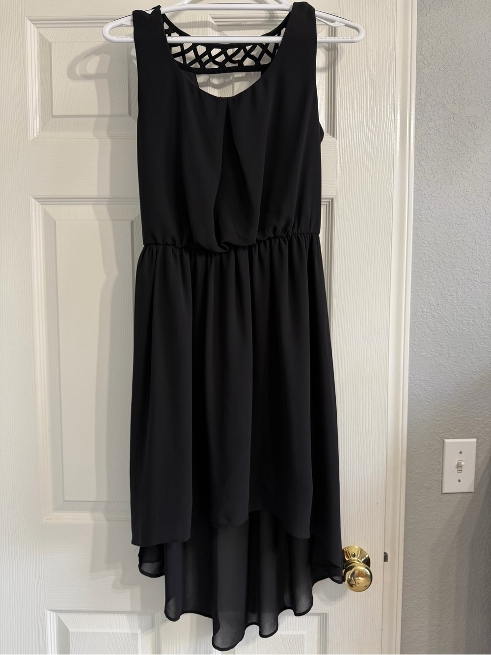 by & by Black Chiffon High-Low Sleeveless Dress with Lattice Back